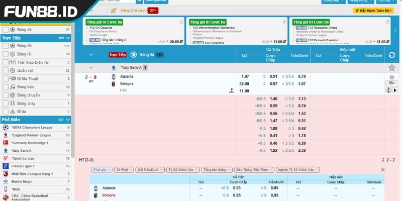 Thế giới cá cược thể thao IM FUN88 đa dạng